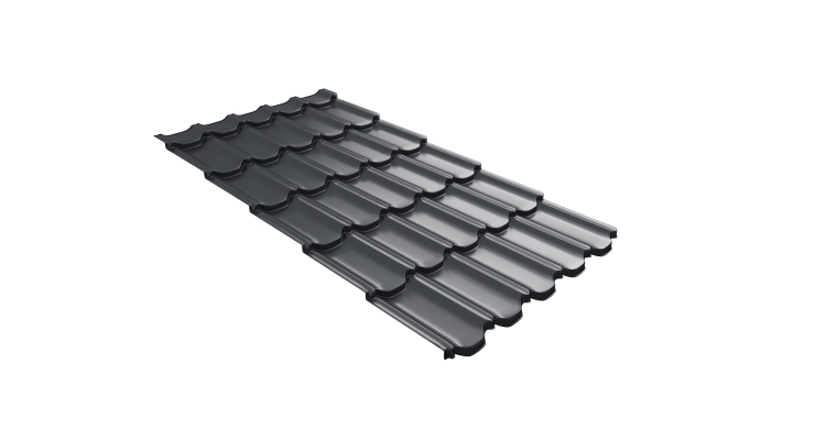 Металлочерепица  квинта плюс Grand Line c 3D резом 0,45 Drap TX RAL 7024 мокрый асфальт